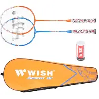 Wish ALUMTEC 55K BADMINTON ROCKET SET BLUE + ORANGE + SHUTTERS 3 PCS WISH universal