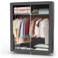 Intirilife Faltschrank 108x45x170 cm in MAUS GRAU - Schrank mit Reißverschluss aus Stoff Kleiderschrank mit Kleiderstange, Seitentasche und Fächern - Camping Garderobe Textil Steckschrank