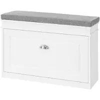 SoBuy Schuhschrank mit gepolstertem Sitz - Max. 150 kg - 75 x 24 x 51 cm - Weiß/Grau
