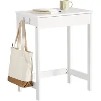 SoBuy Kompakter Schreibtisch Computertisch mit 1 Schublade und 2 Haken Kleiner Tisch Arbeitstisch PC Tisch Möbel Weiß 60x77x40cm FWT43-W
