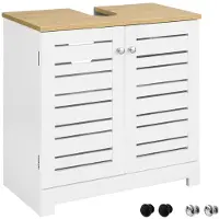SoBuy BZR40-W Waschbeckenunterschrank mit Lamellentüren Badschrank Waschtisch Unterschrank Badmöbel weiß-Natur BHT ca: 60x59x30cm