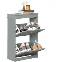 SoBuy FSR78-HG Schuhschrank mit 2 Klappen Schuhablage Schuhkipper mit 4 Fächern G GrauHT Ca: 54x82x24cm