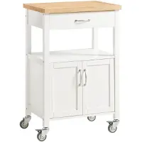 SoBuy Küchenwagen mit 1 Schublade und 2 Türen - Max. 30KG - 44,5 x 60 x 90 cm - Weiß
