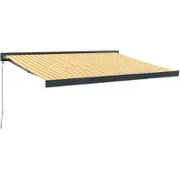 vidaXL | Ausziehbare Markise | Blau und Weiß mit weißem Rahmen 3 x 2,5 m
