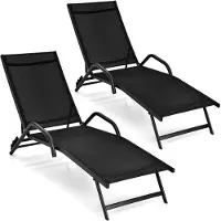 Costway 2er Set Sonnenliege, Gartenliege mit 5-Fach verstellbarer Rückenlehne, Liegestuhl bis 160kg belastbar, Relaxliege 184,5x62x71cm Schwarz