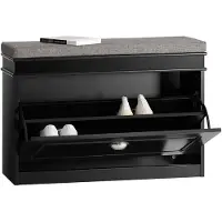 SoBuy Schuhschrank mit gepolstertem Sitz - MDF - Max. 150 kg - 75 x 24 x 51 cm - Schwarz/ Grau