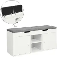 SoBuy Schuhbank mit 2 Schränken - Max. 150 kg - 100 x 34 x 48 cm - Weiß/ Grau