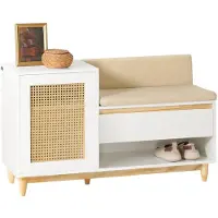 SoBuy FSR128-W Schuhbank mit Stauraum, Schuhschrank mit Türen, Fächern, Kissen und Schublade, Schuhkommode