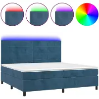vidaXL Boxspringbett mit Matratze & LED Dunkelblau 200x200 cm Samt