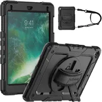 Accezz Robustes Back Cover mit Schultergurt für das Apple iPad 6 (2018) 9.7 Zoll / iPad 5 (2017) 9.7 Zoll - Schwarz