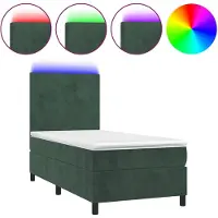 vidaXL Boxspringbett mit Matratze & LED Dunkelgrün 80x200 cm Samt