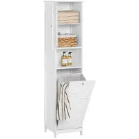 SoBuy Badezimmerschrank Hochschrank mit Wäschekorb Schmaler Badschrank mit Regal, Badmöbel für kleine Bäder, Wäscheschrank stehend Schrank BZR124-W