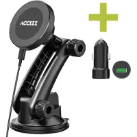 Accezz Handyhalterung für das Auto - MagSafe - Kabelloses Ladegerät - Universell - Armaturenbrett und Windschutzscheibe - Schwarz