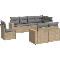 vidaXL 8-tlg. Garten-Sofagarnitur mit Kissen Beige Poly Rattan