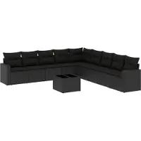 vidaXL 10-tlg. Garten-Sofagarnitur mit Kissen Schwarz Poly Rattan