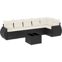 vidaXL 7-tlg. Garten-Sofagarnitur mit Kissen Schwarz Poly Rattan