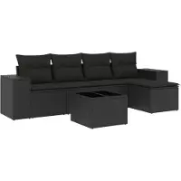 vidaXL 6-tlg. Garten-Sofagarnitur mit Kissen Schwarz Poly Rattan