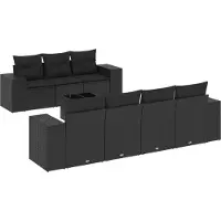vidaXL 8-tlg. Garten-Sofagarnitur mit Kissen Schwarz Poly Rattan