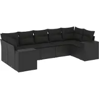 vidaXL 7-tlg. Garten-Sofagarnitur mit Kissen Schwarz Poly Rattan