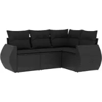 vidaXL 4-tlg. Garten-Sofagarnitur mit Kissen Schwarz Poly Rattan