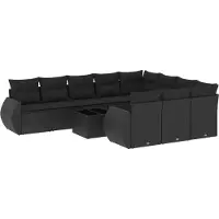 vidaXL 11-tlg. Garten-Sofagarnitur mit Kissen Schwarz Poly Rattan