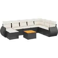 vidaXL 9-tlg. Garten-Sofagarnitur mit Kissen Schwarz Poly Rattan
