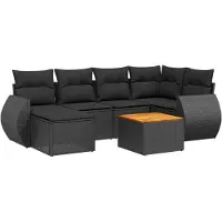 vidaXL 7-tlg. Garten-Sofagarnitur mit Kissen Schwarz Poly Rattan