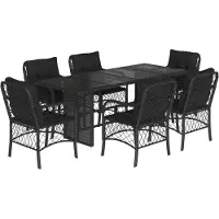 vidaXL 7-tlg. Garten-Essgruppe mit Kissen Schwarz Poly Rattan