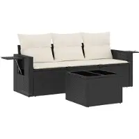 vidaXL 4-tlg. Garten-Sofagarnitur mit Kissen Schwarz Poly Rattan