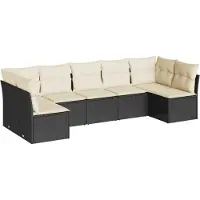 vidaXL 7-tlg. Garten-Sofagarnitur mit Kissen Schwarz Poly Rattan
