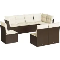 vidaXL 8-tlg. Garten-Sofagarnitur mit Kissen Braun Poly Rattan
