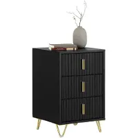 SoBuy Sideboard - Nachttisch mit 3 ausziehbaren Schubladen - Max. 33KG - 40 x 40 x 63 cm - Schwarz/Gold
