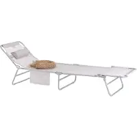 SoBuy Gartenliege mit Seitentasche und Kopfkissen luftig klappbar Sonnenliege Liegestuhl für Gärten, Höfe, Strände, Balkone Beige OGS35-MI