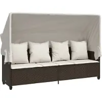 vidaXL Sonnenliege mit Dach und Kissen Braun Poly Rattan