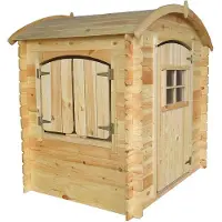 Timbela Kinderspielhaus aus Holz OHNE BÖDEN - Spielhaus im Freien für Kinder - B112xL146xH145 cm/1,1m2 Gartenspielhaus - M505-1