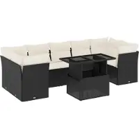 vidaXL 8-tlg. Garten-Sofagarnitur mit Kissen Schwarz Poly Rattan