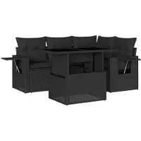 vidaXL 5-tlg. Garten-Sofagarnitur mit Kissen Schwarz Poly Rattan