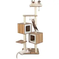Costway Kratzbaum 163 cm, Katzenbaum mit Sisalstämmen & waschbaren Kissen & Sitzplattform & 3 Spielbällen & 2 Katzenhöhlen, große Kletterbaum für Hauskatzen zum Klettern & Ausruhen
