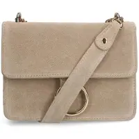 Manfield Beigefarbene Schultertasche aus Veloursleder | Größe Onesize