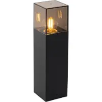 QAZQA - Modern Stehende Außenleuchte I Sockelleuchte schwarz mit Rauchglas 30 cm - Dänemark I Außenbeleuchtung - Aluminium Rechteckig - LED geeignet E27