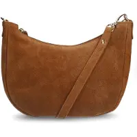 Manfield Cognacfarbene Schultertasche aus Veloursleder | Größe Onesize