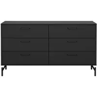 CALICOSY - Doppelte Kommode mit 6 Schubladen matt schwarz mit Metallgestell B138,7 cm – BORA