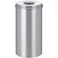 Probbax Abfallsammler, für den Innenbereich, Volumen 50 l, selbstlöschender Deckel, Ø 335 x H 625 mm, Stahl pulverbeschichtet, silber/silber