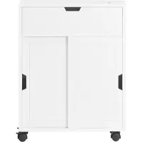 SoBuy Nischenregal schmaler Badezimmerschrank mit Rollen Badschrank mit Schiebetüren und Klappe Badmöbel Kommode für kleine Raum, Enge Nischen BZR31-W