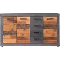 Ebuy24 Indy Kommode 3 Türen, 4 Schubladen grau Eiche Nachbildung, Old Wood Nachbildung.