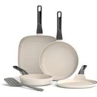Berghoff Leo 4-teiliges Pfannenset, Weiß, 20 & 24 cm Bratpfannen, 26 cm Grillpfanne, 24 cm Pfanne, Induktion, Keramik-Antihaft, recyceltes Aluminium