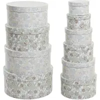DKD Home Decor Set of Stackable Organising Boxes Beige Green Cardboard (37,5 x 37,5 x 18 cm)