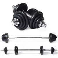 Tunturi Langhantel und Kurzhanteln in 1 - Gusseisen - Set 20 kg - Verstellbare Set - Schraubverschluss 30 mm - rutschfester Griff