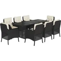 vidaXL 9-tlg. Garten-Essgruppe mit Kissen Schwarz Poly Rattan