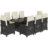 vidaXL 9-tlg. Garten-Essgruppe mit Kissen Schwarz Poly Rattan